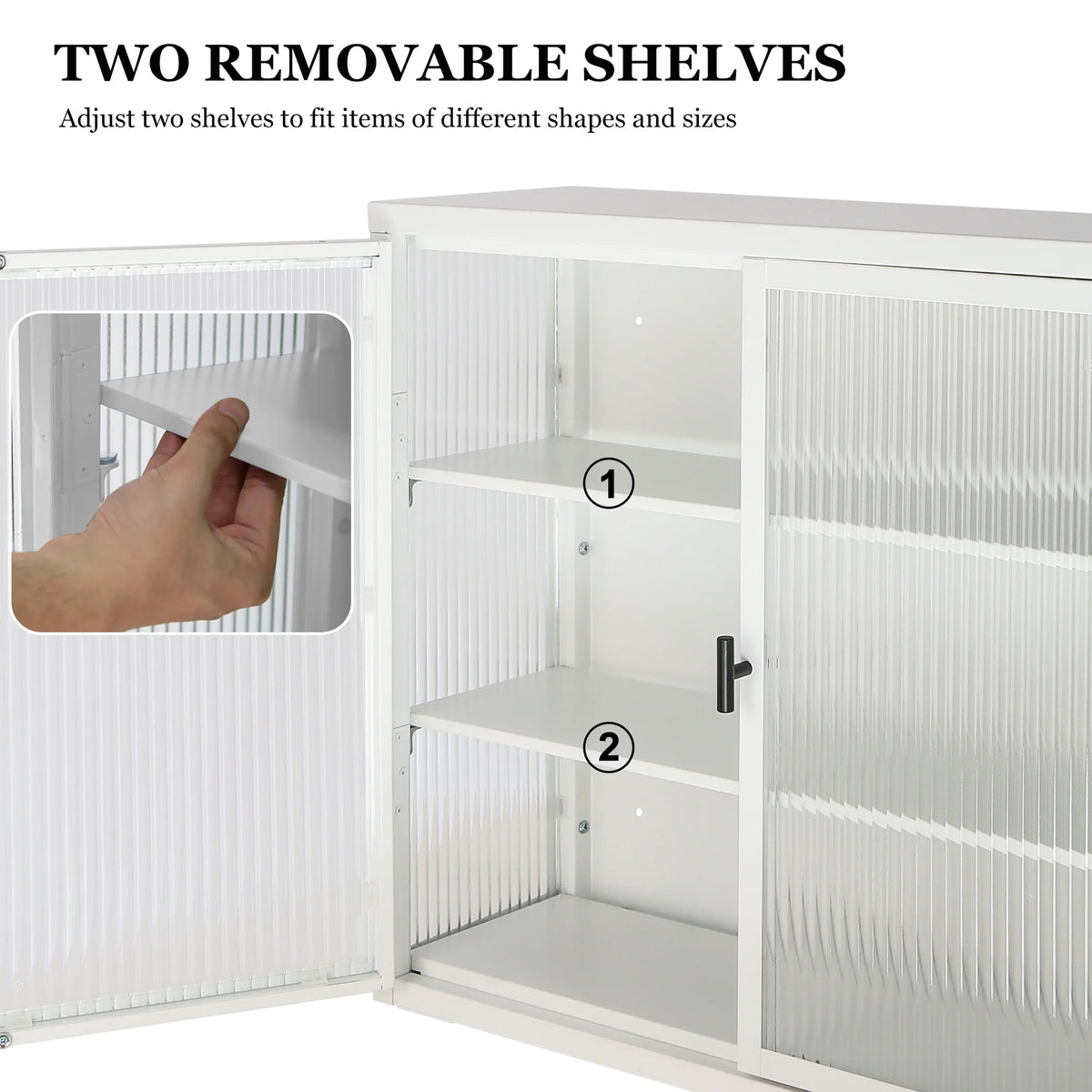 Retro Style Double Glass Door Wall Cabinet with Detachable Shelves White M314