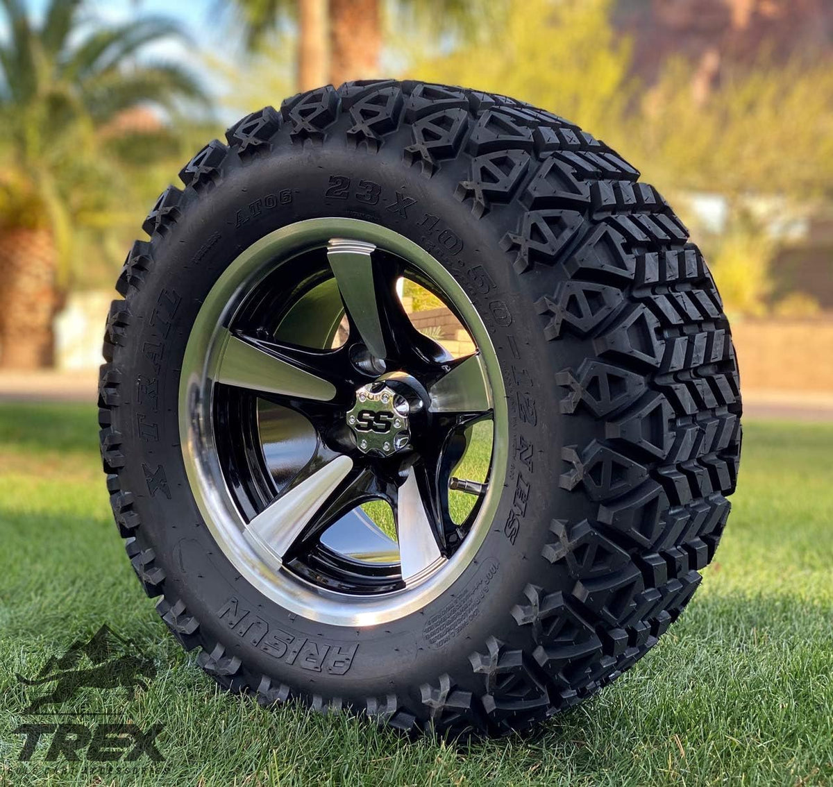 12 Machined Black Aluminum Wheels and All Terrain Tires Set of 4 I306