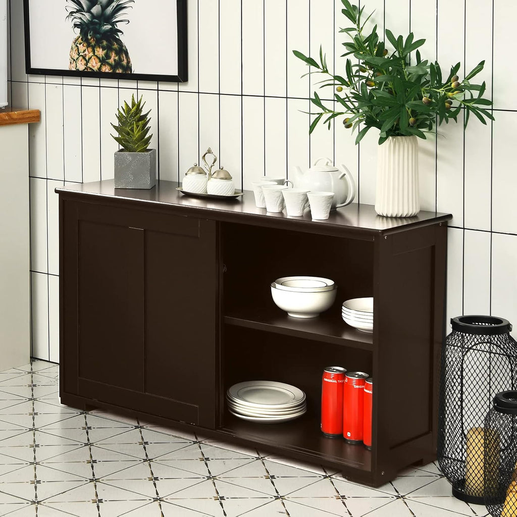 Brown Double-Layer Sliding Slat Door Storage Cabinet G1874
