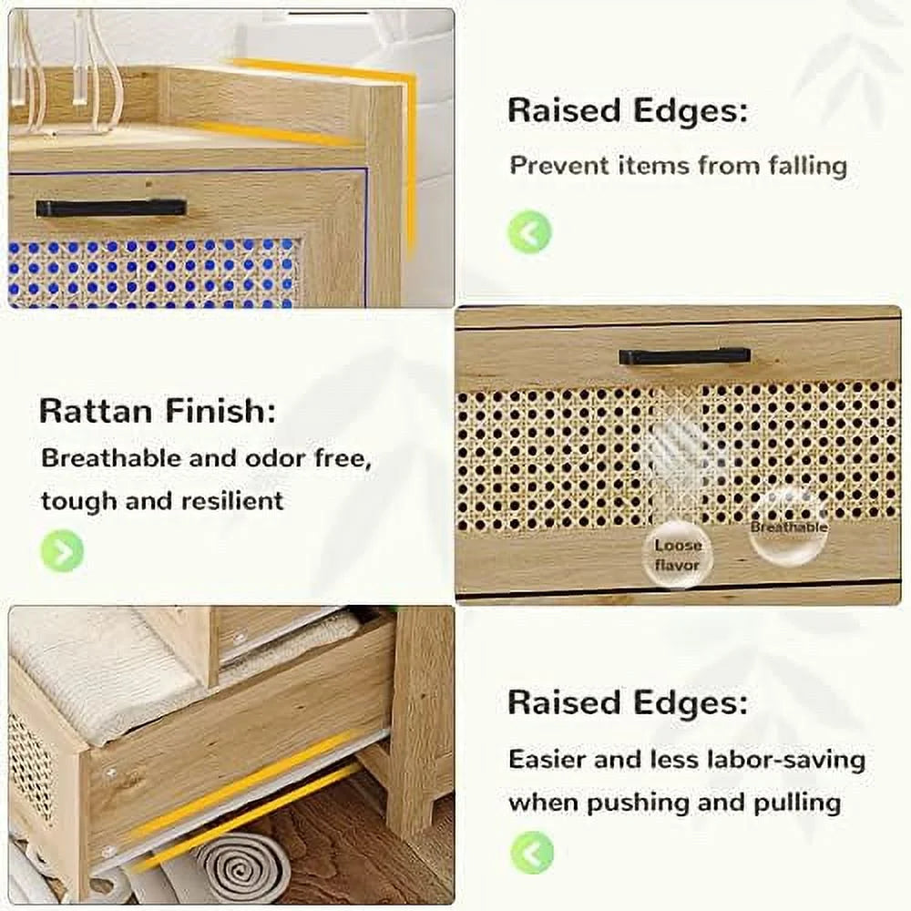 Rattan 6 Drawer Wood Dresser with LED Lights C320