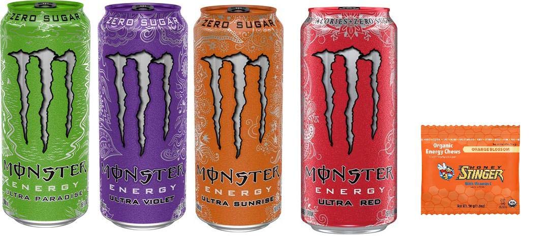 Zero Ultra Variety 16 ounce Pack of 16 Energy Drink and Stinger Chews E669