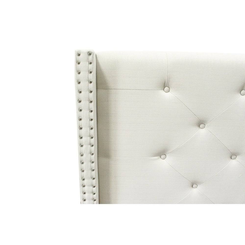 Beige Linen Blend Upholstered Wingback Platform Bed P476762