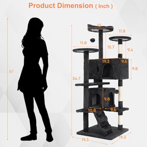 Dark Gray Multi-Level Cat Tree with Scratching Posts A603737