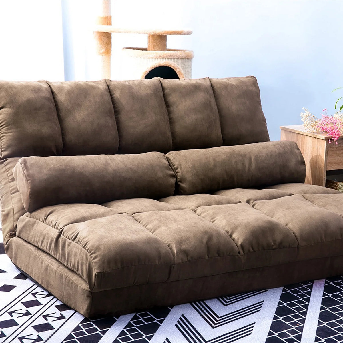 Brown Double Chaise Lounge Sofa with Two Pillows V57897
