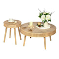 2-Piece Solid Wood Rattan Coffee Table Set C5879