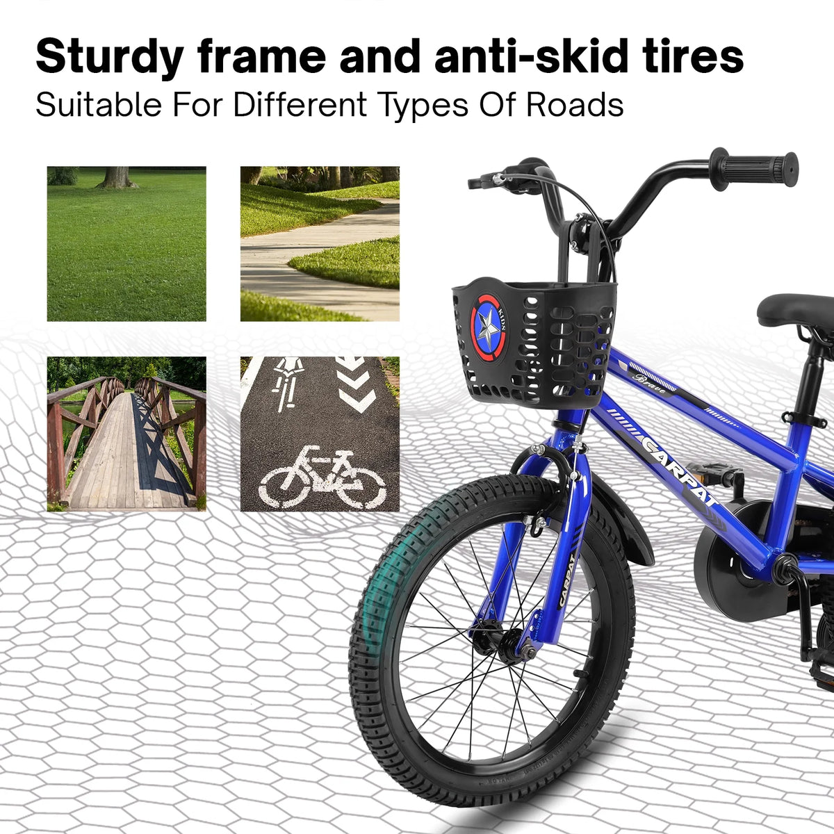 14 Inch Kids Bike with Training Wheels and Basket, White B856033