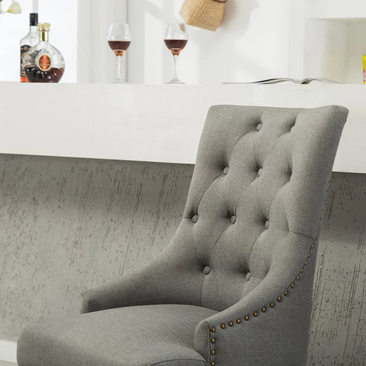 Tan Button Tufted Solid Wood Wingback Chairs Set of 2 G9410
