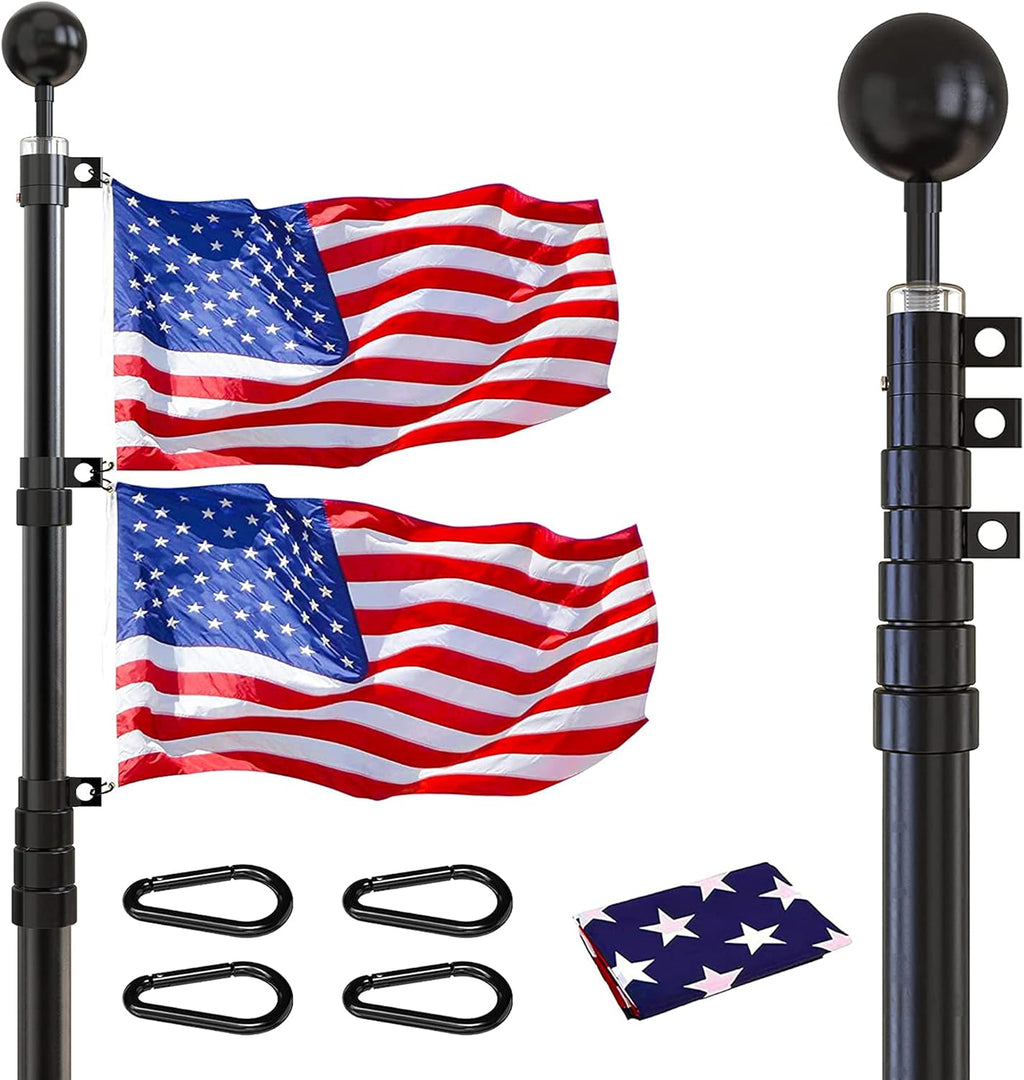 20FT Telescoping Black Flag Pole Kit with 3x5 American Flag O9717
