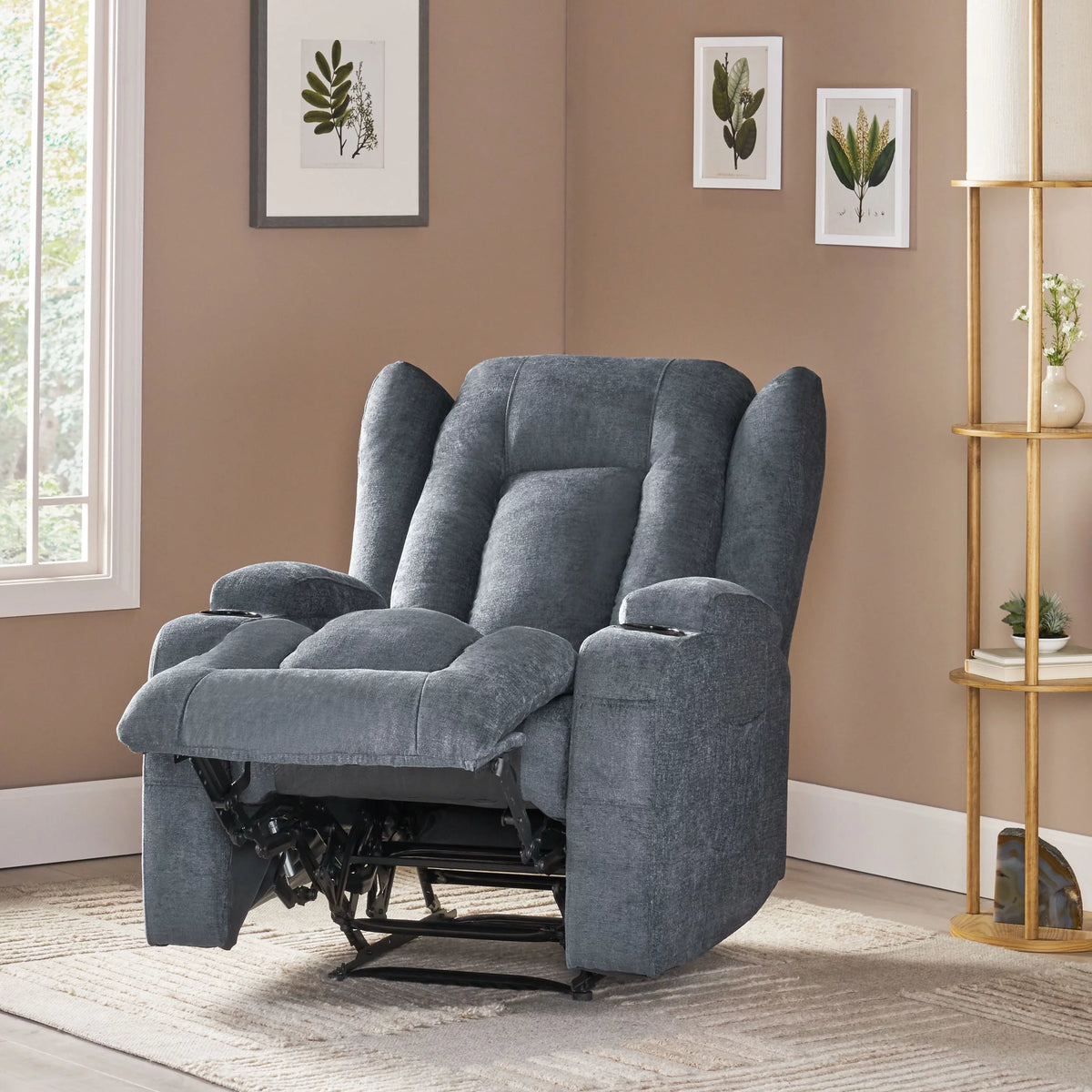 Charcoal Fabric Tufted Massage Recliner U690150
