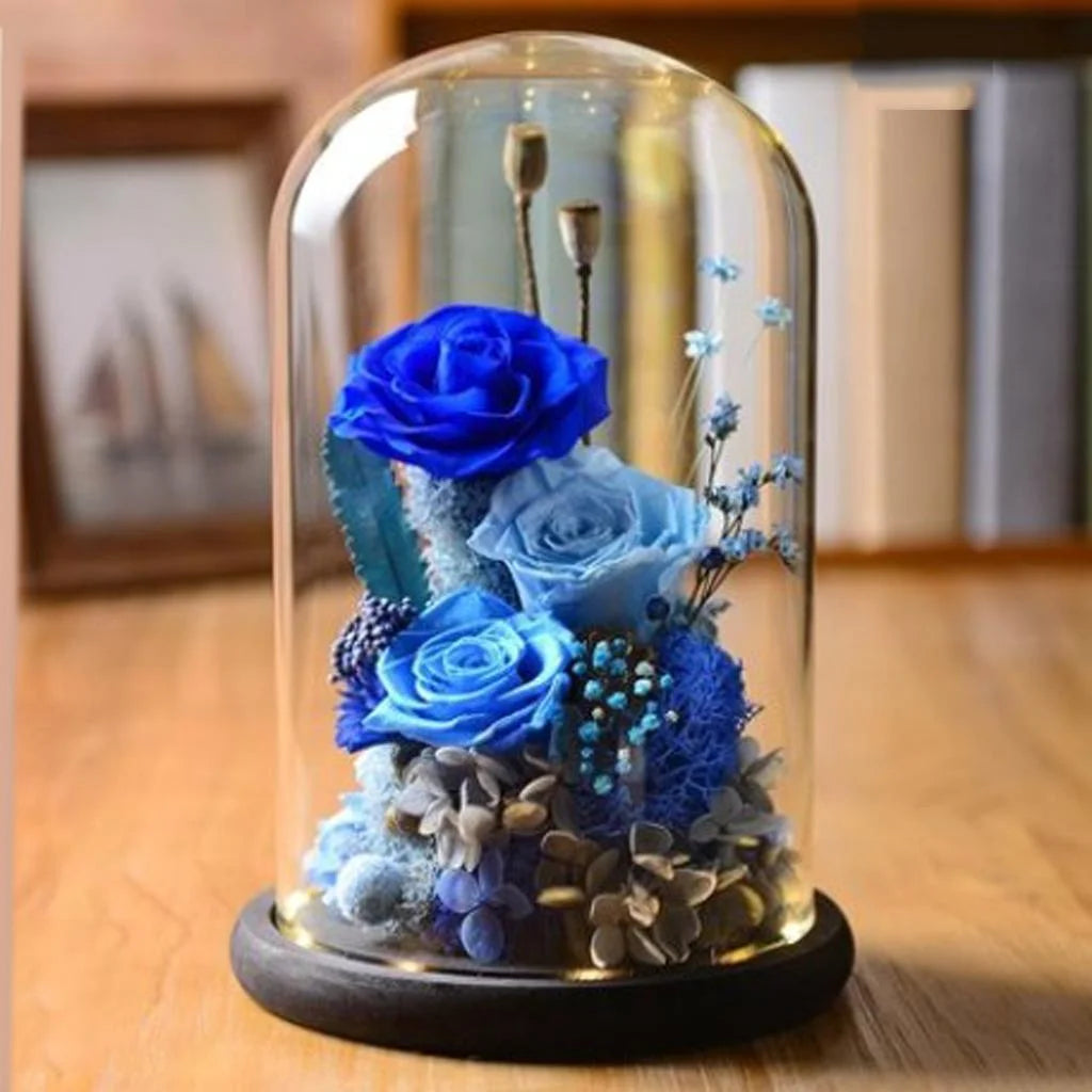 Brown Glass Cloche with Wooden Base N2937