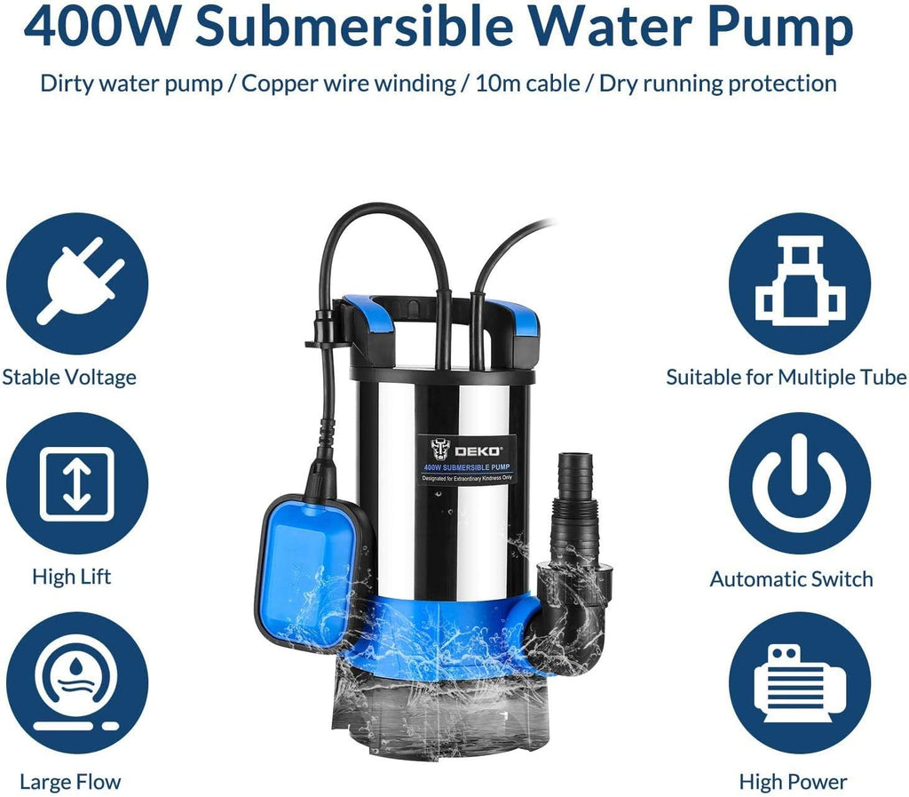 400W 1/2HP Portable Submersible Sump Pump with Float Switch and 16ft Cable E142064
