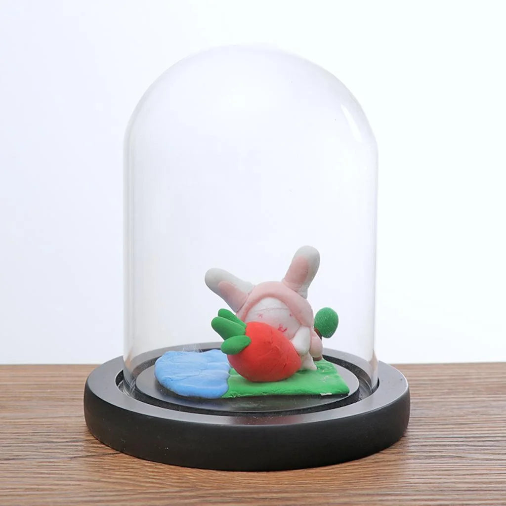Brown Glass Cloche with Wooden Base N2937