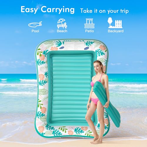 Inflatable Tanning Pool Lounger Float with Pillow & Cup Holder R270140