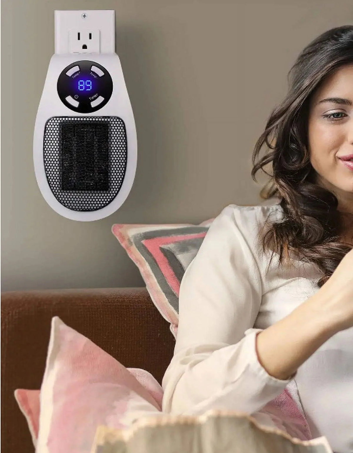 500W Mini Plug-in Wall Heater with Digital Timer H483854