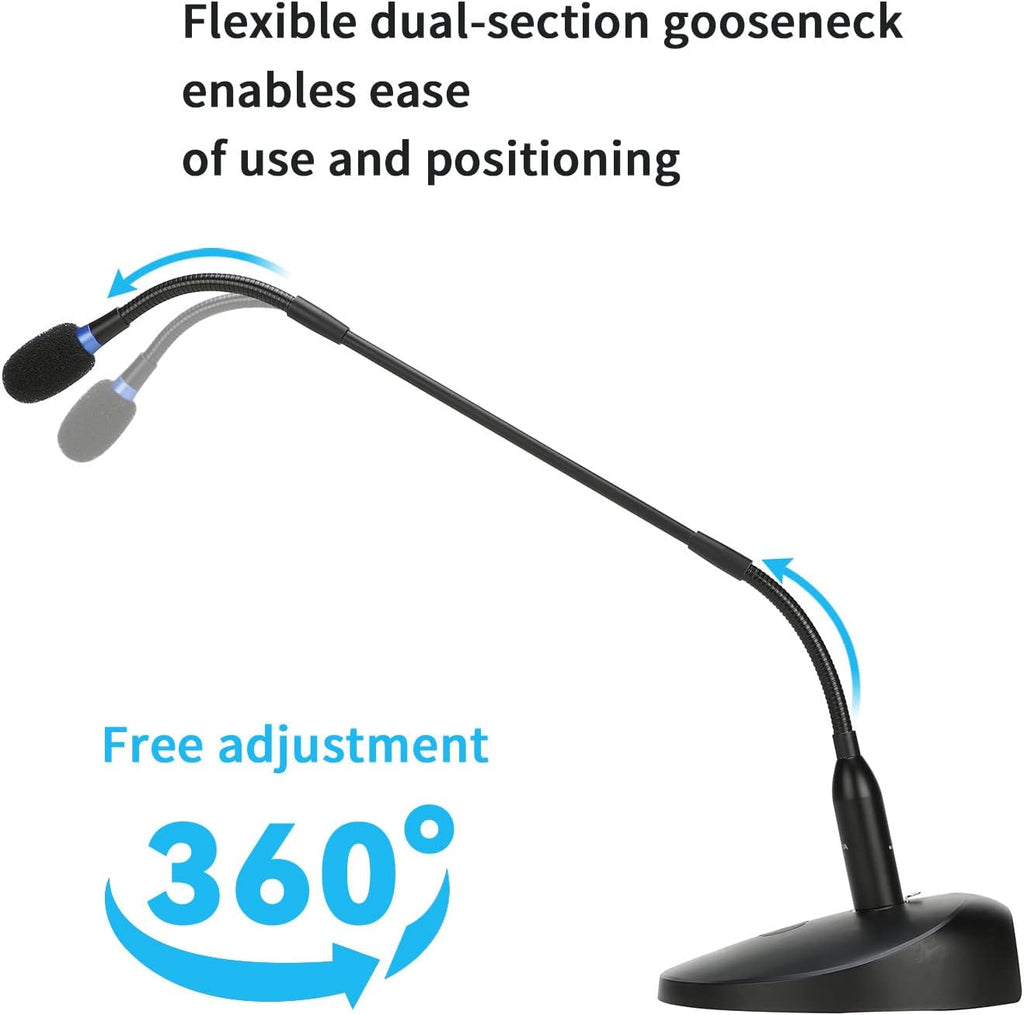 Desktop Gooseneck Condenser Microphone 18" with Mute Button LED Indicator XLR Mic I3563