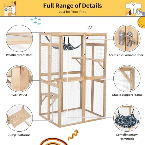 White Wooden Cat Enclosure with 3 Platforms L658115