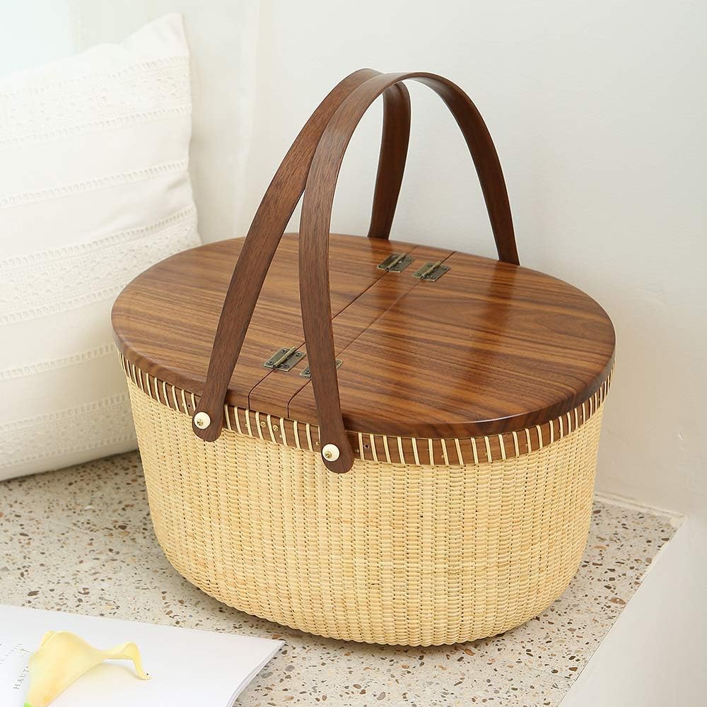 Cane-on-Cane Weave Basket with Two Swing Handles L232149
