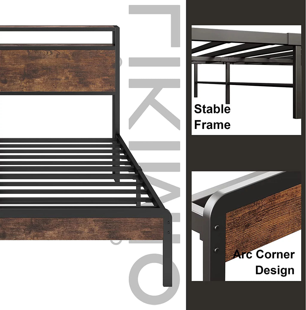 Queen Bed Frame with Industrial Headboard S707