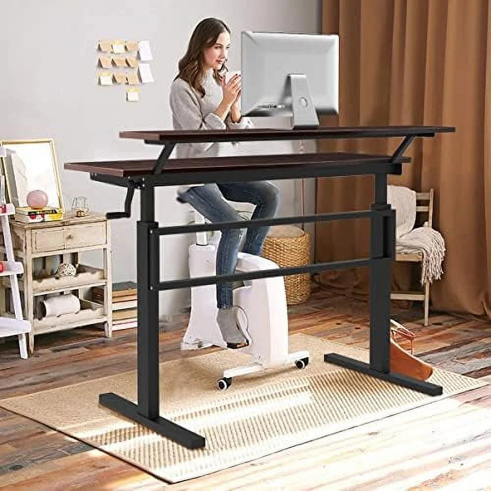 2-Tier Height Adjustable Standing Desk with Monitor Stand (Brown) H486