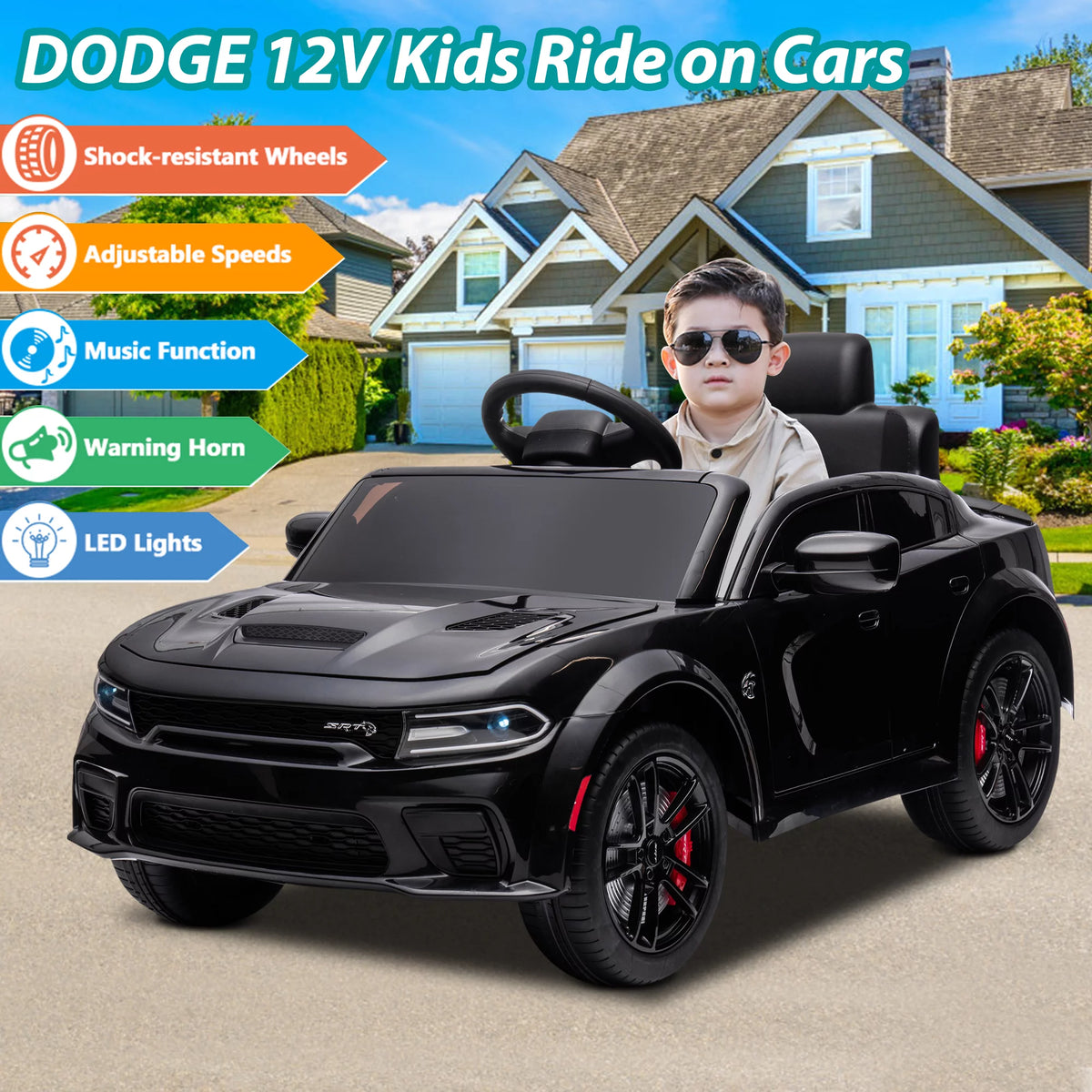 12V Black Dodge Charger Ride On Car with Remote Control I955