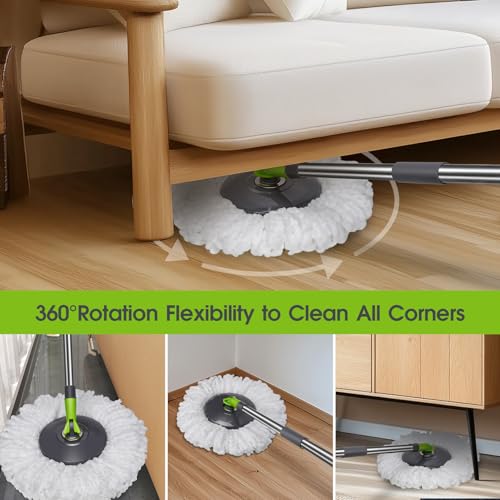 Pedal Spin Mop and Bucket with Wringer Set, 3 Mop Pads S309223