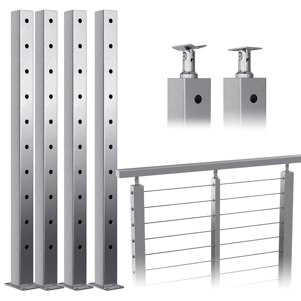 4pack Stainless Steel Brushed Cable Railing Post I20033