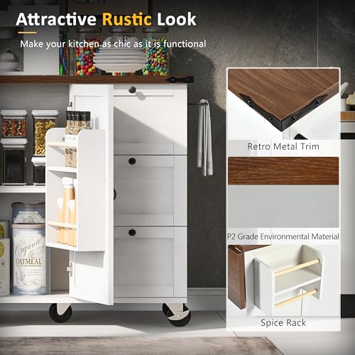 White Rolling Kitchen Cart Island with Drop Leaf H232204