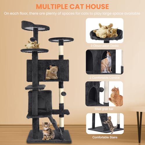 Dark Gray Multi-Level Cat Tree with Scratching Posts A603737