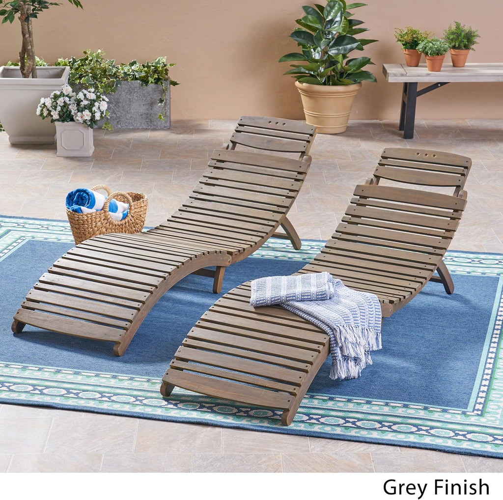 Acacia Wood Foldable Chaise Lounge Set of 2 G864
