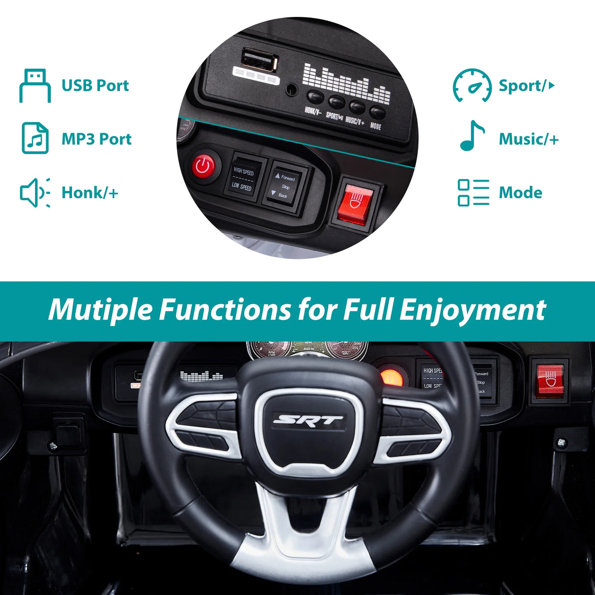 12V Black Dodge Charger Ride On Car with Remote Control I955