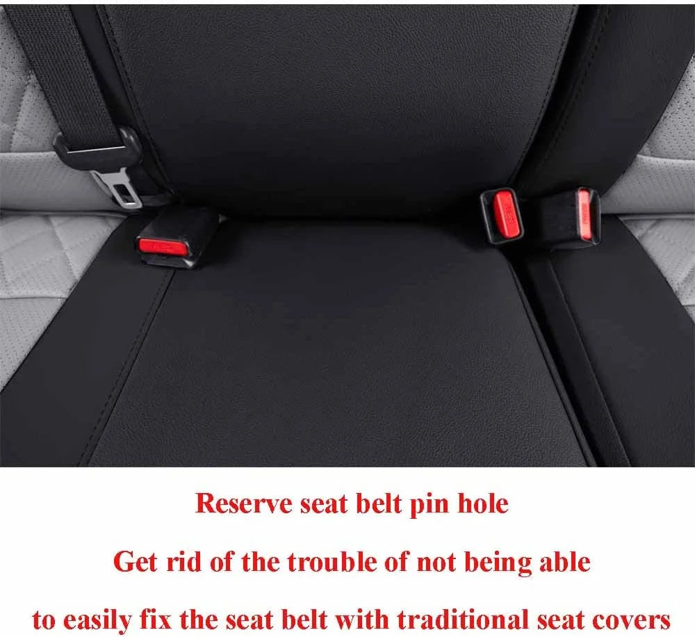Black/Gray Leather Car Seat Covers Full Set H92635
