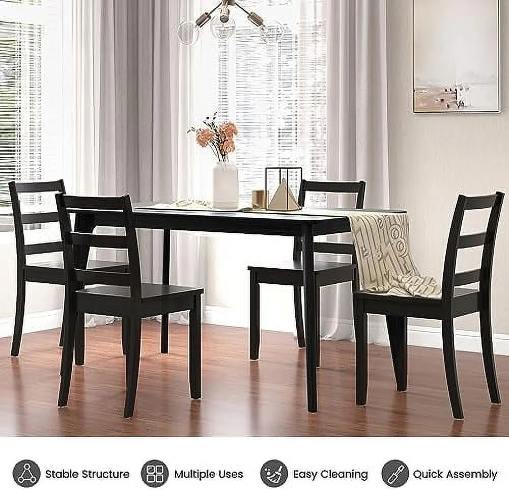 Dining Chairs Set of 2 Ladder Back Solid Rubber Wood Legs F90852