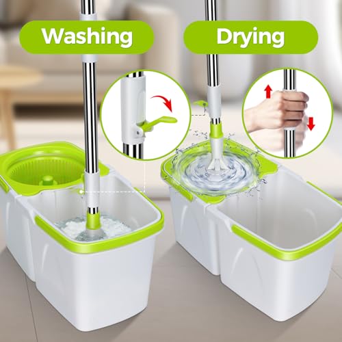 Pedal Spin Mop and Bucket with Wringer Set, 3 Mop Pads S309223