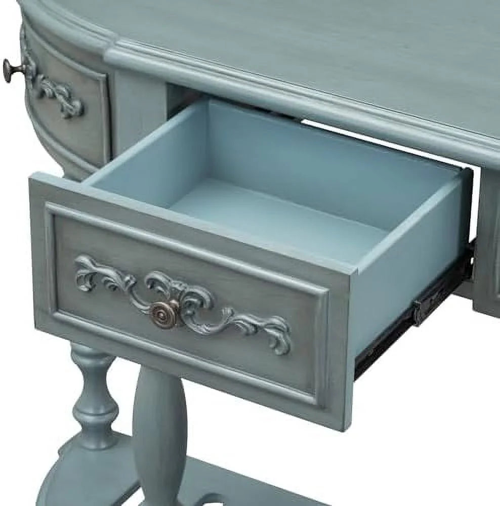 White Retro Curved Console Table with 2 Top Drawers and Solid Wooden Frame P2419