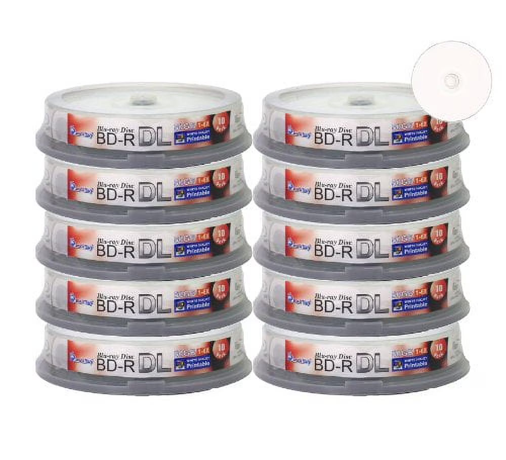 100-disc 50GB 6x Blu-Ray BD-R DL Dual Layer White Inkjet Hub Printable D82576