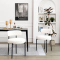 White Boucle Dining Chairs Set of 2 with Black Metal Legs D6547