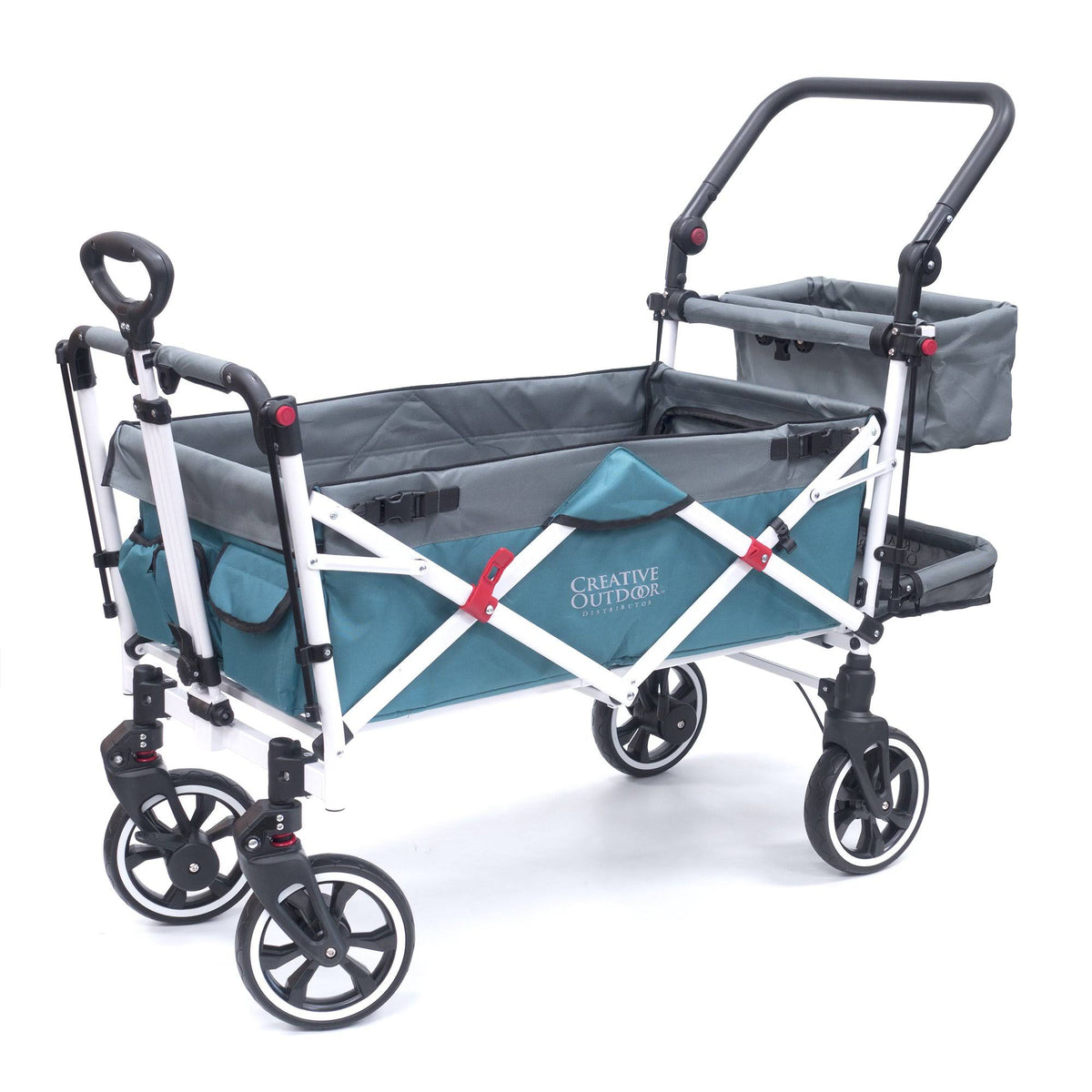 Teal Gray Folding Wagon Stroller with Canopy R25290