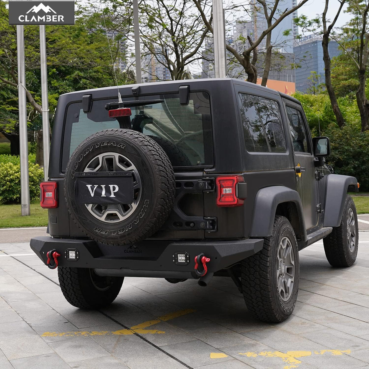 Full-Width Textured Black Rear Bumper with 2PCS LED Flood Lights S828