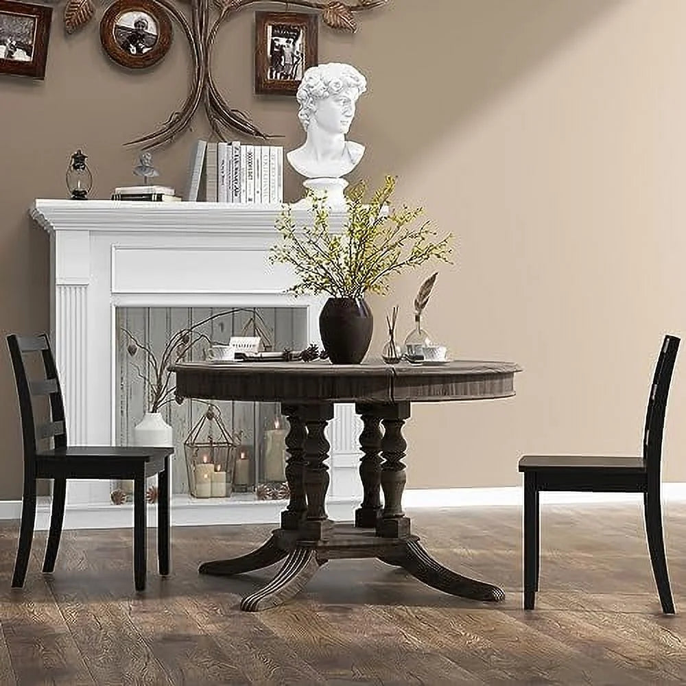 Dining Chairs Set of 2 Ladder Back Solid Rubber Wood Legs F90852