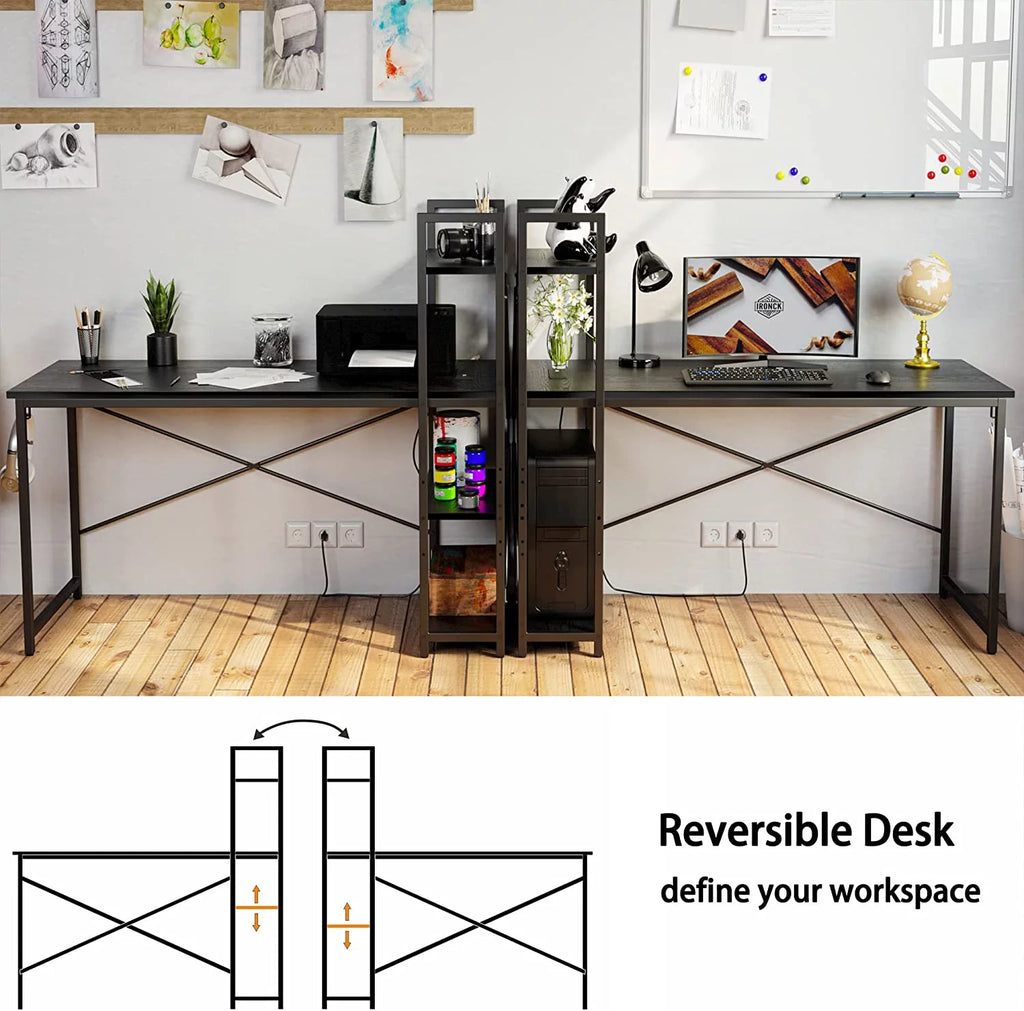 55" Computer Desk with Power Outlet and Storage Shelves W244