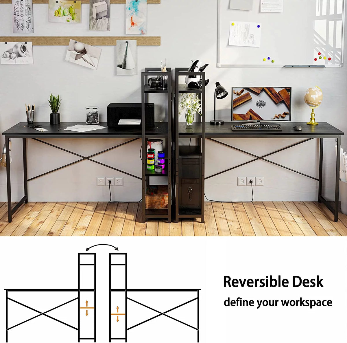 55" Computer Desk with Power Outlet and Storage Shelves W244