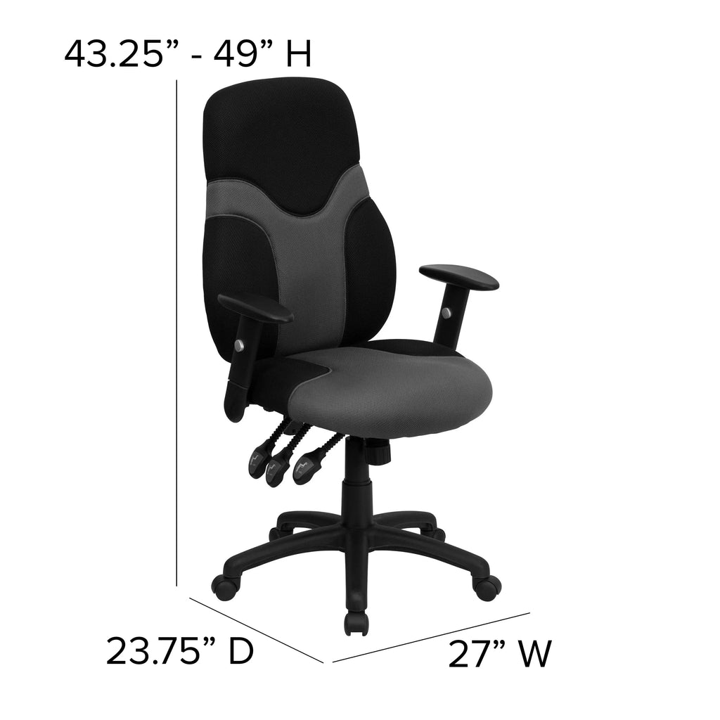 Black and Gray Mesh Swivel Task Office Chair with Adjustable Arms O3334