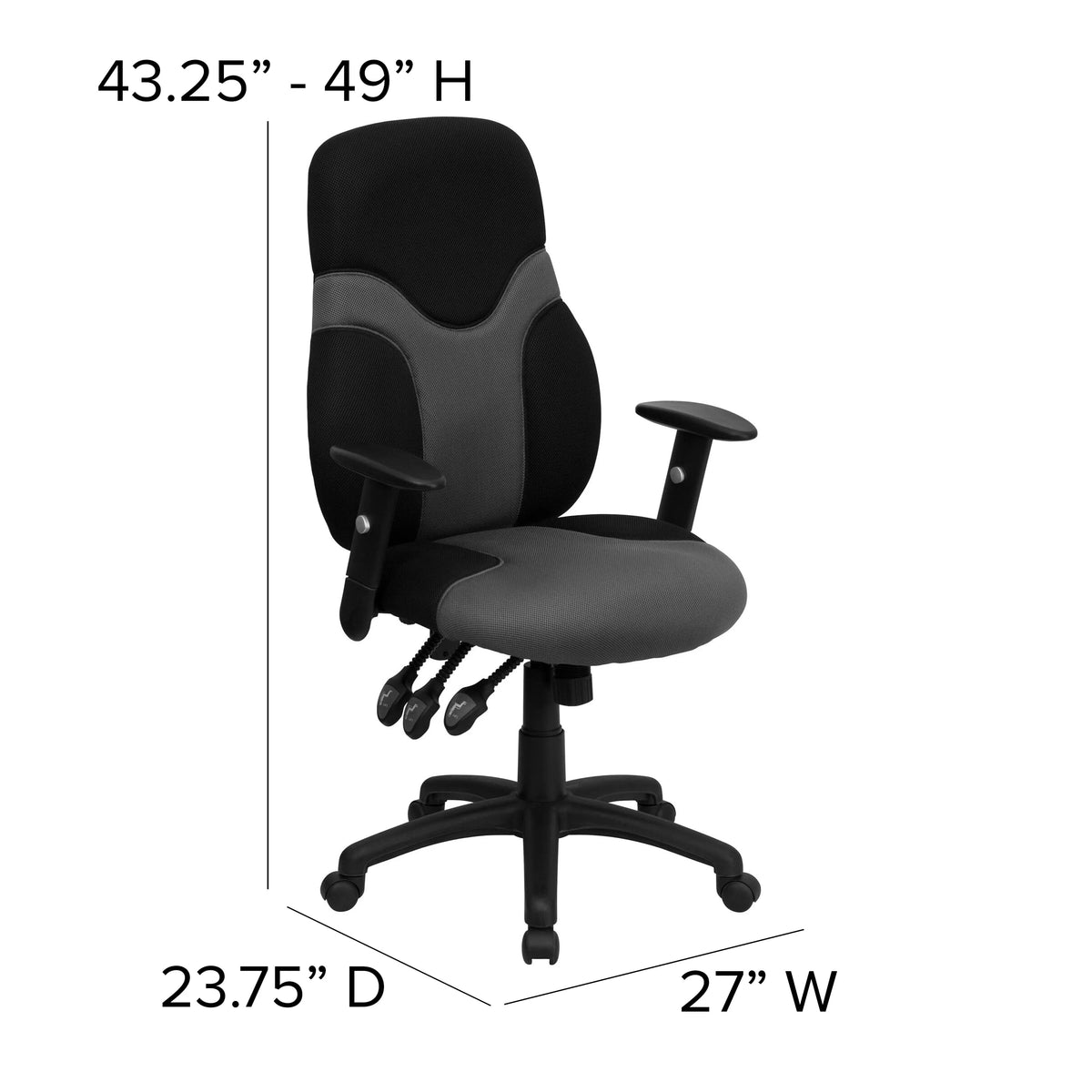 Black and Gray Mesh Swivel Task Office Chair with Adjustable Arms O3334