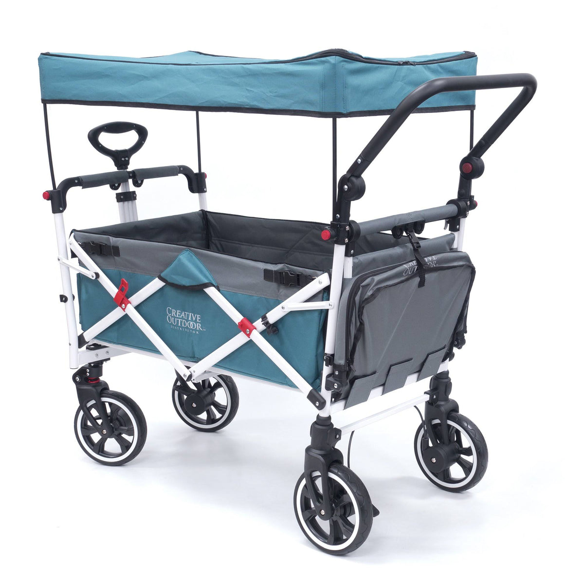 Teal Gray Folding Wagon Stroller with Canopy R25290