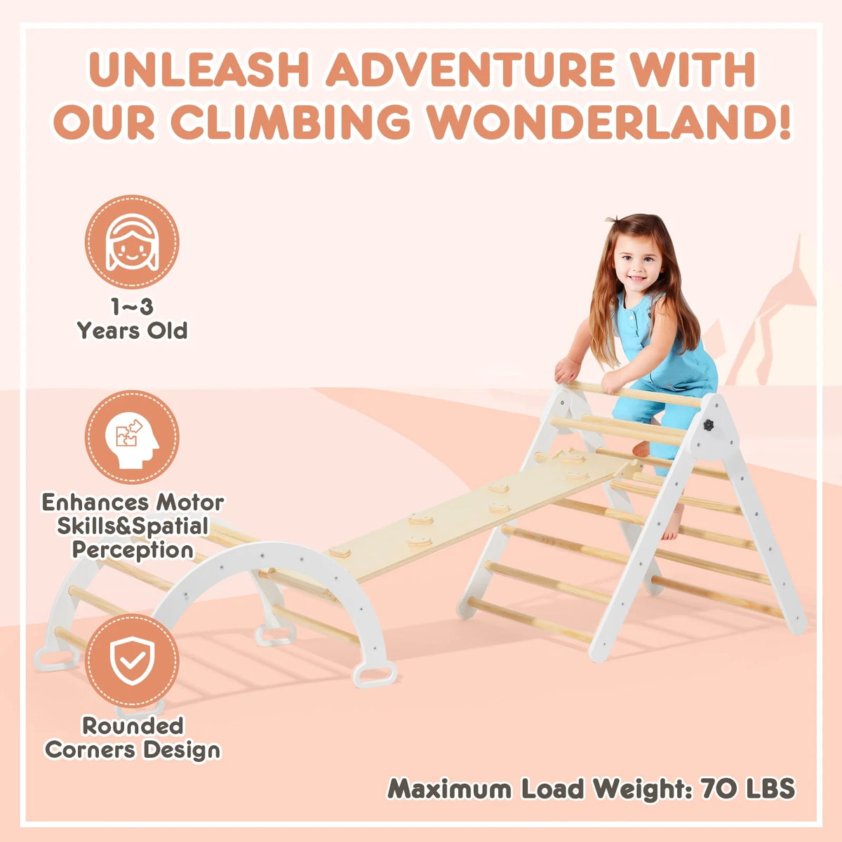 Foldable Wooden Climbing Triangle Arch with Ramp and Slide G372211