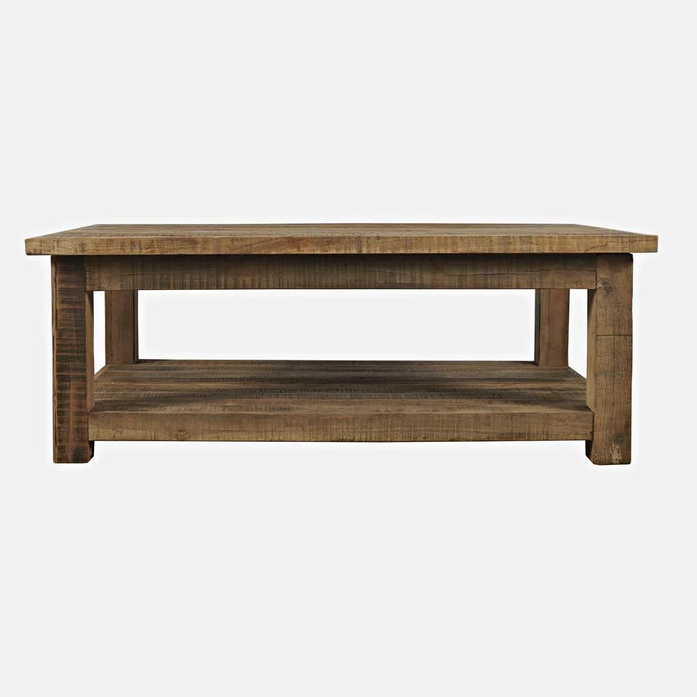 50" Rustic Solid Wood Coffee Table with Storage Shelf V8071