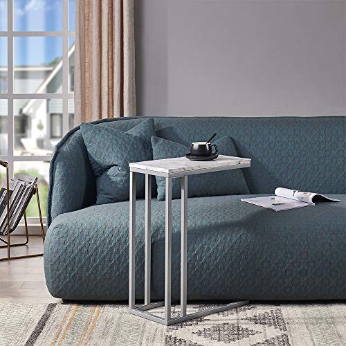 C-Shape Faux Marble Side Table with Metal Frame E64906