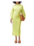 Green Long Sleeve Boat Neck Midi Sheath Dress L4621