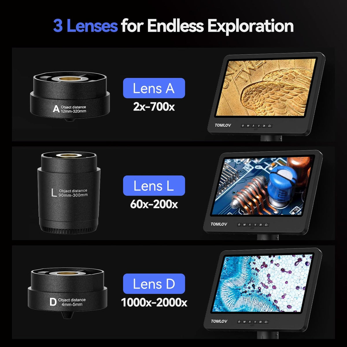 Flex Digital Soldering Microscope 2000x, 10.1" HDMI Microscope with 3 Lens, Ring Light, 64GB J662068