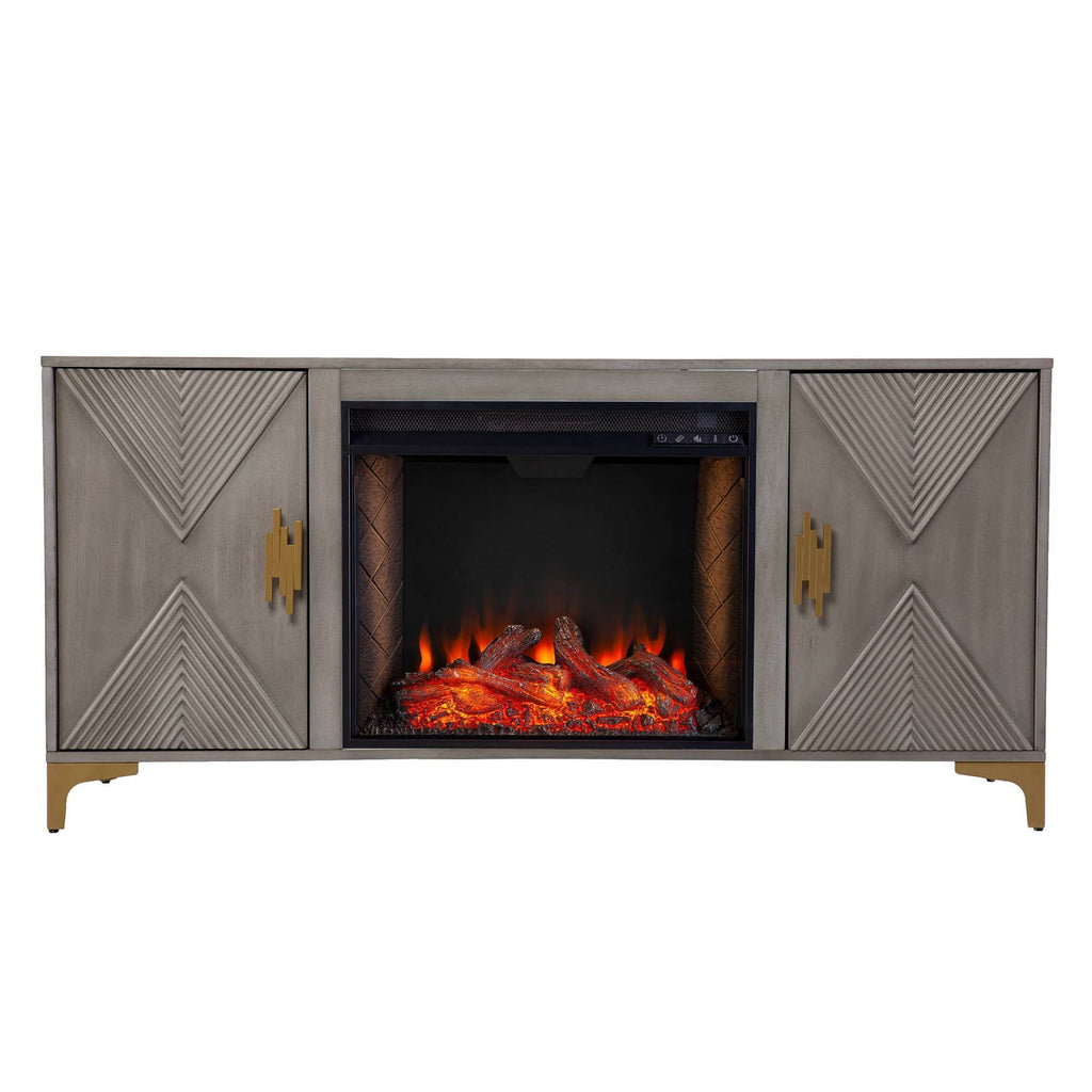 Gray/Gold Smart Fireplace with Media Storage O755768